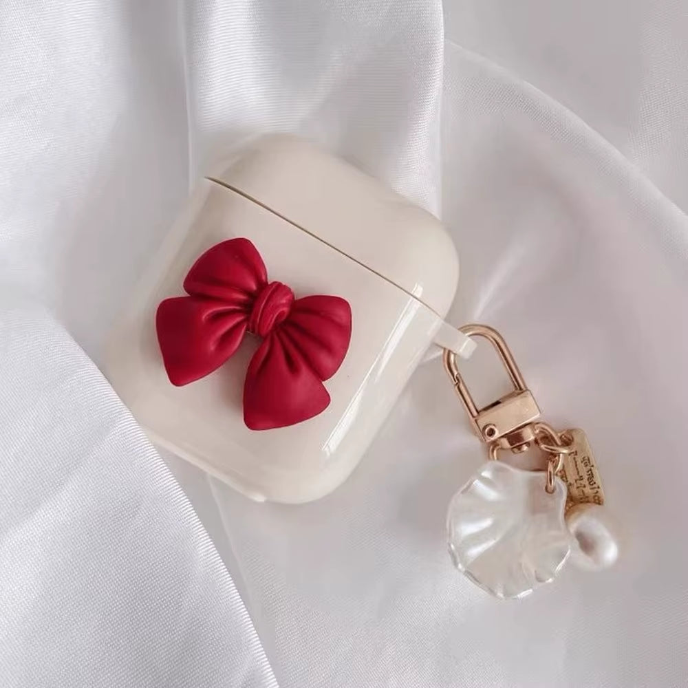 Cute Retro Beige Case for Apple Airpods 1 2 3Rd Generation Bear Cherry Case for Airpods Pro Case Keychain Lanyard Luxury Case