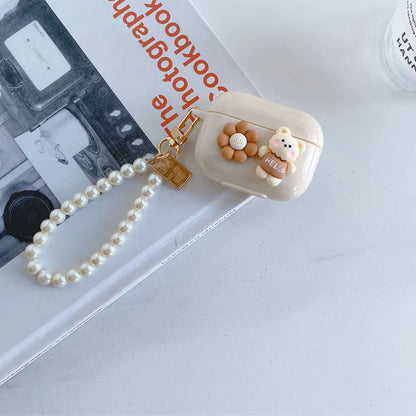 Cute Retro Beige Case for Apple Airpods 1 2 3Rd Generation Bear Cherry Case for Airpods Pro Case Keychain Lanyard Luxury Case