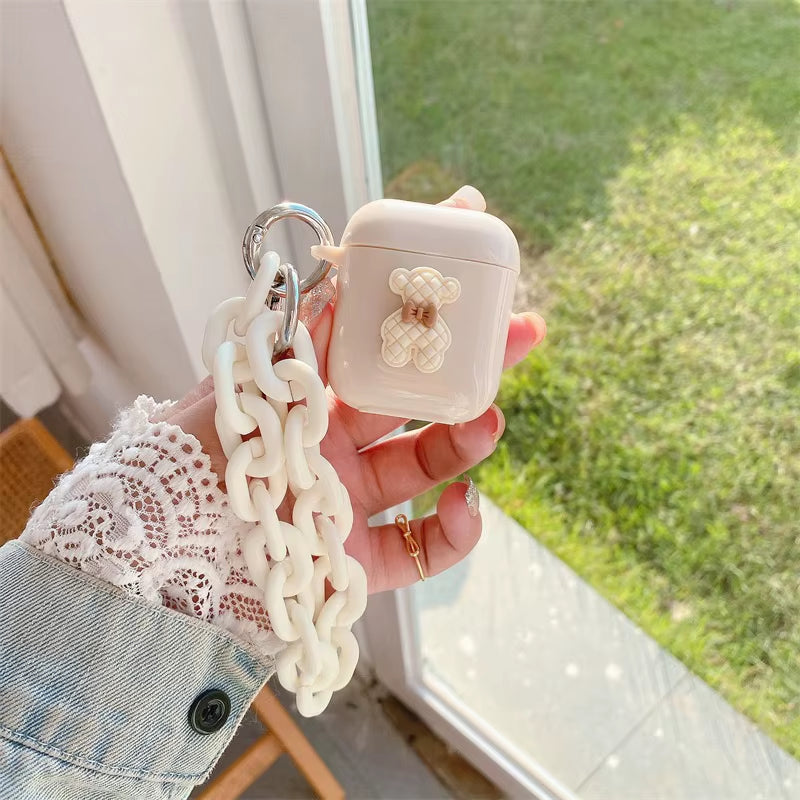 Cute Retro Beige Case for Apple Airpods 1 2 3Rd Generation Bear Cherry Case for Airpods Pro Case Keychain Lanyard Luxury Case