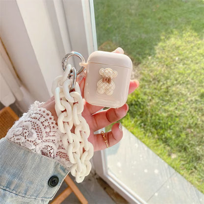 Cute Retro Beige Case for Apple Airpods 1 2 3Rd Generation Bear Cherry Case for Airpods Pro Case Keychain Lanyard Luxury Case