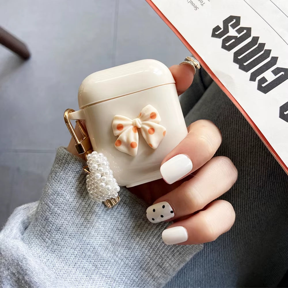 Cute Retro Beige Case for Apple Airpods 1 2 3Rd Generation Bear Cherry Case for Airpods Pro Case Keychain Lanyard Luxury Case