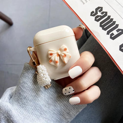 Cute Retro Beige Case for Apple Airpods 1 2 3Rd Generation Bear Cherry Case for Airpods Pro Case Keychain Lanyard Luxury Case